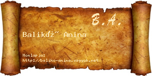 Balikó Anina névjegykártya